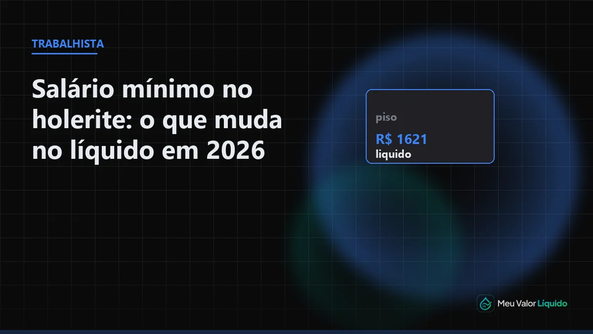 Ilustração editorial (Trabalhista): Salário mínimo no holerite: o que muda no líquido em 2026 — Meu Valor Líquido